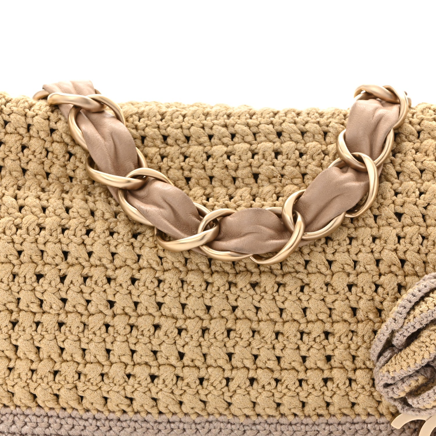 Crochet Camellia Flap Bag Beige