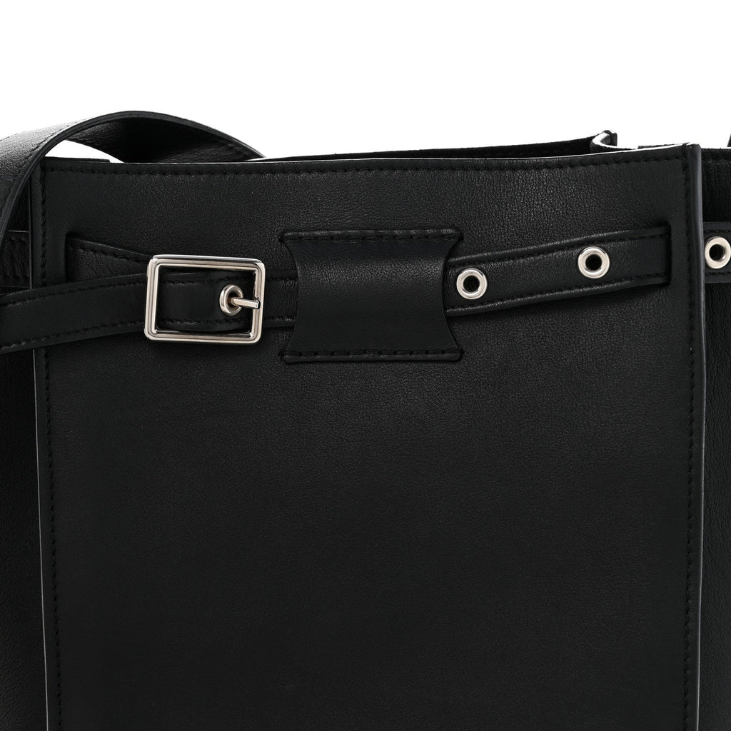 Supple Grained Calfskin Long Strap Big Bag Bucket Black