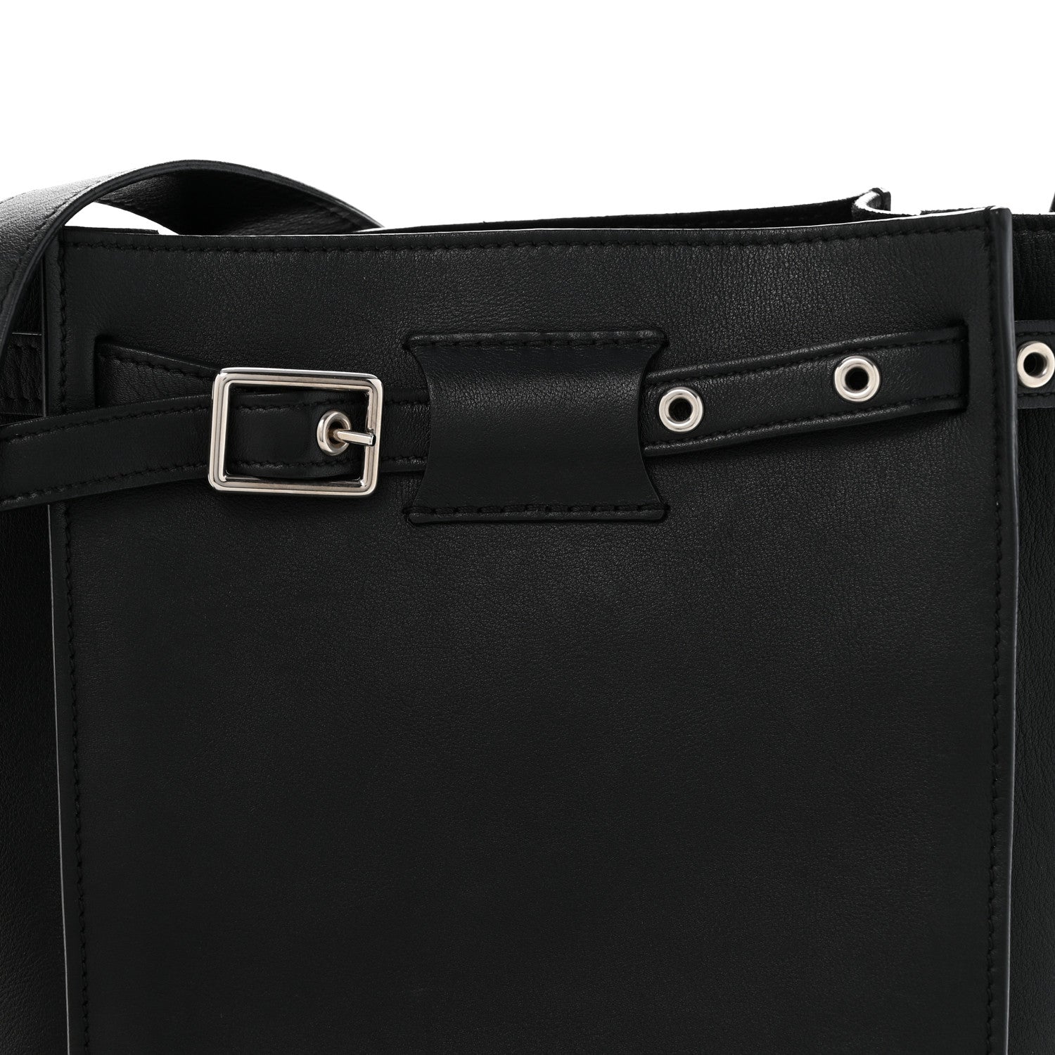 Supple Grained Calfskin Long Strap Big Bag Bucket Black