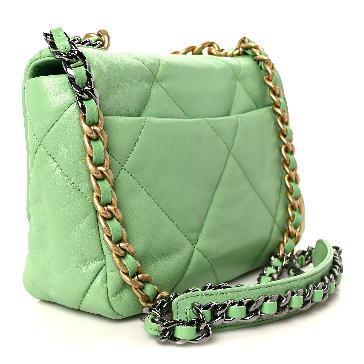 Goatskin Quilted Medium Chanel 19 Flap Light Green