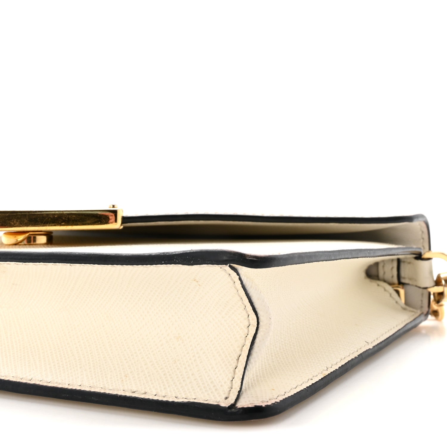 Saffiano Lux Metal Triangle Logo Mini Envelope Chain Shoulder Bag White