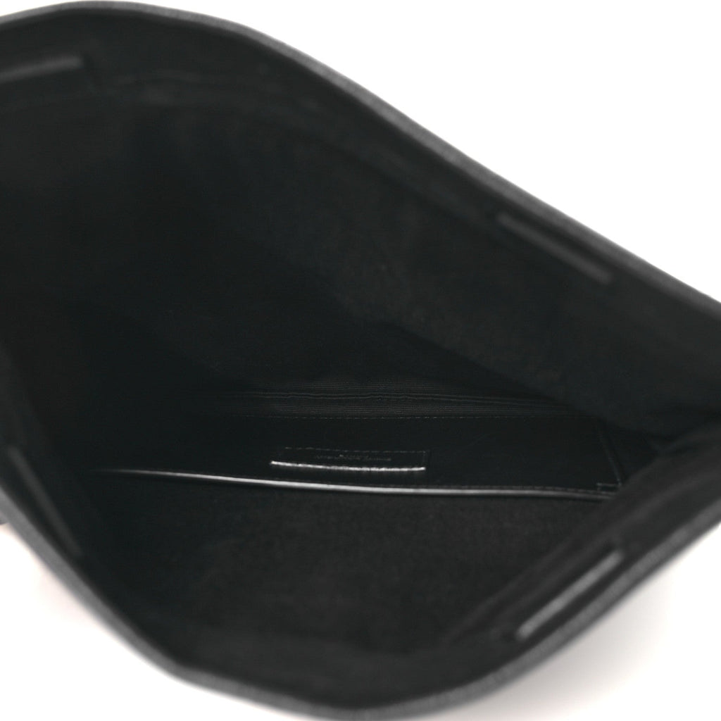 Calfskin Crocodile Embossed West Hollywood Monogram Fold Over Clutch Black