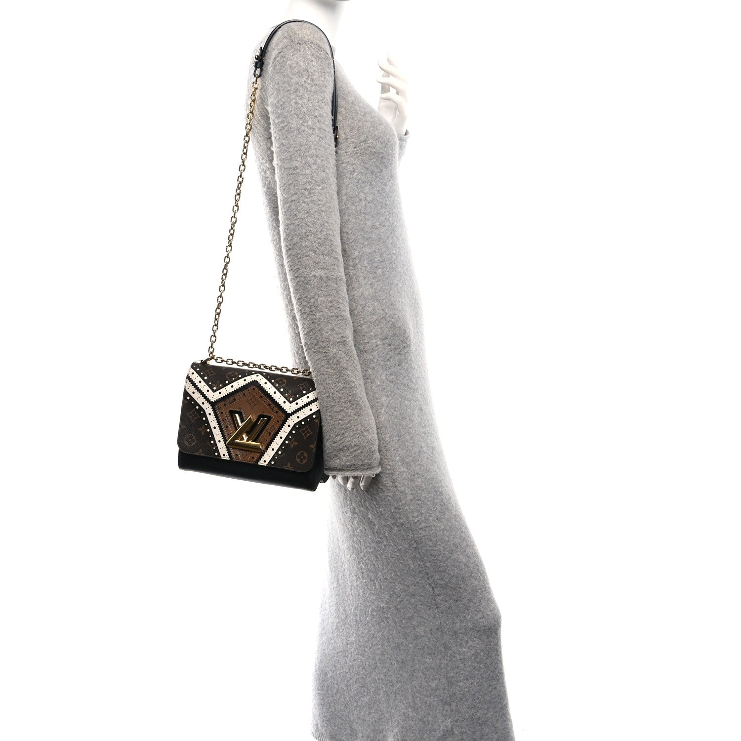 Veau Satin Monogram Twist Shoulder Bag MM Black