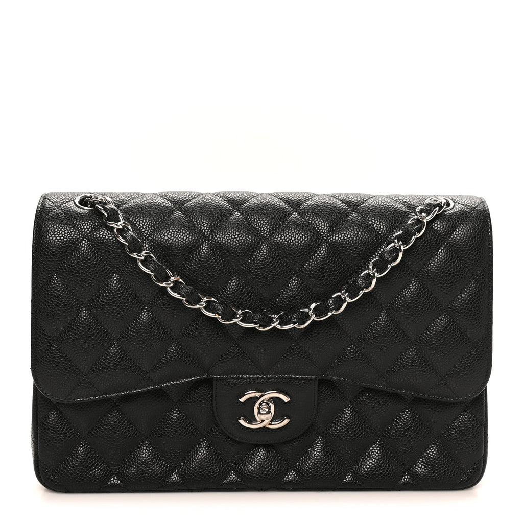 Caviar Quilted Jumbo Double Flap Black