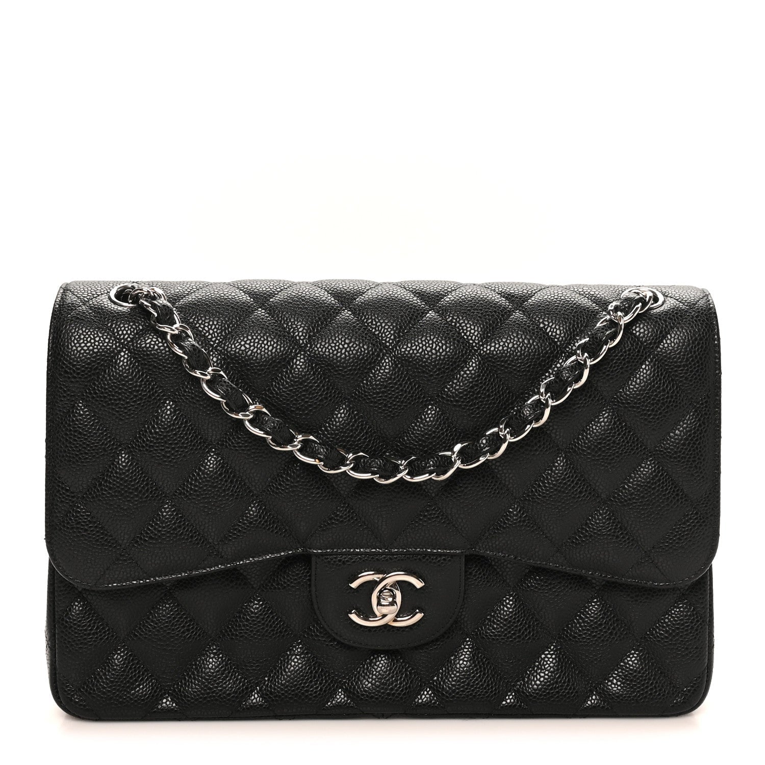Caviar Quilted Jumbo Double Flap Black