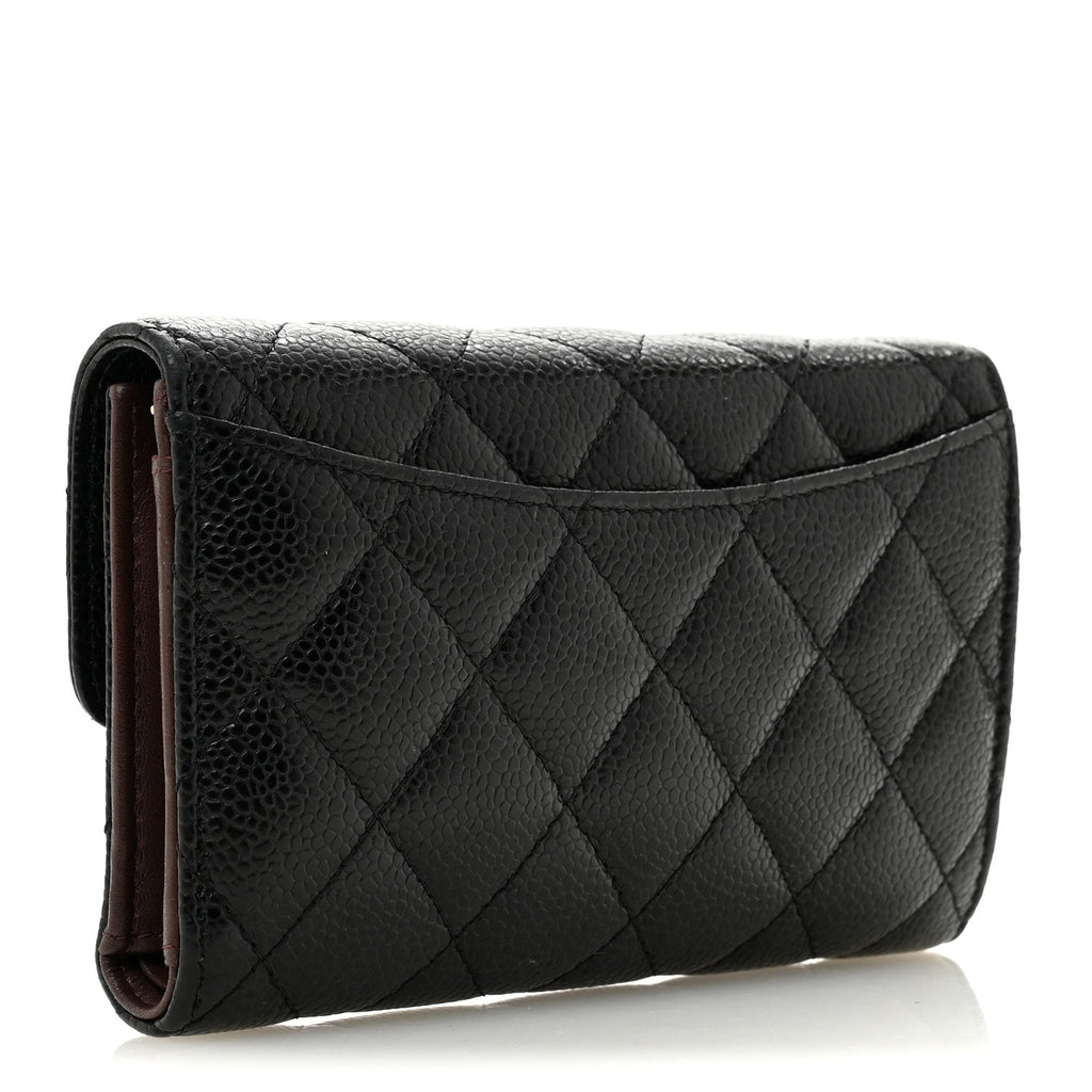 Caviar Quilted Medium Flap Wallet Black