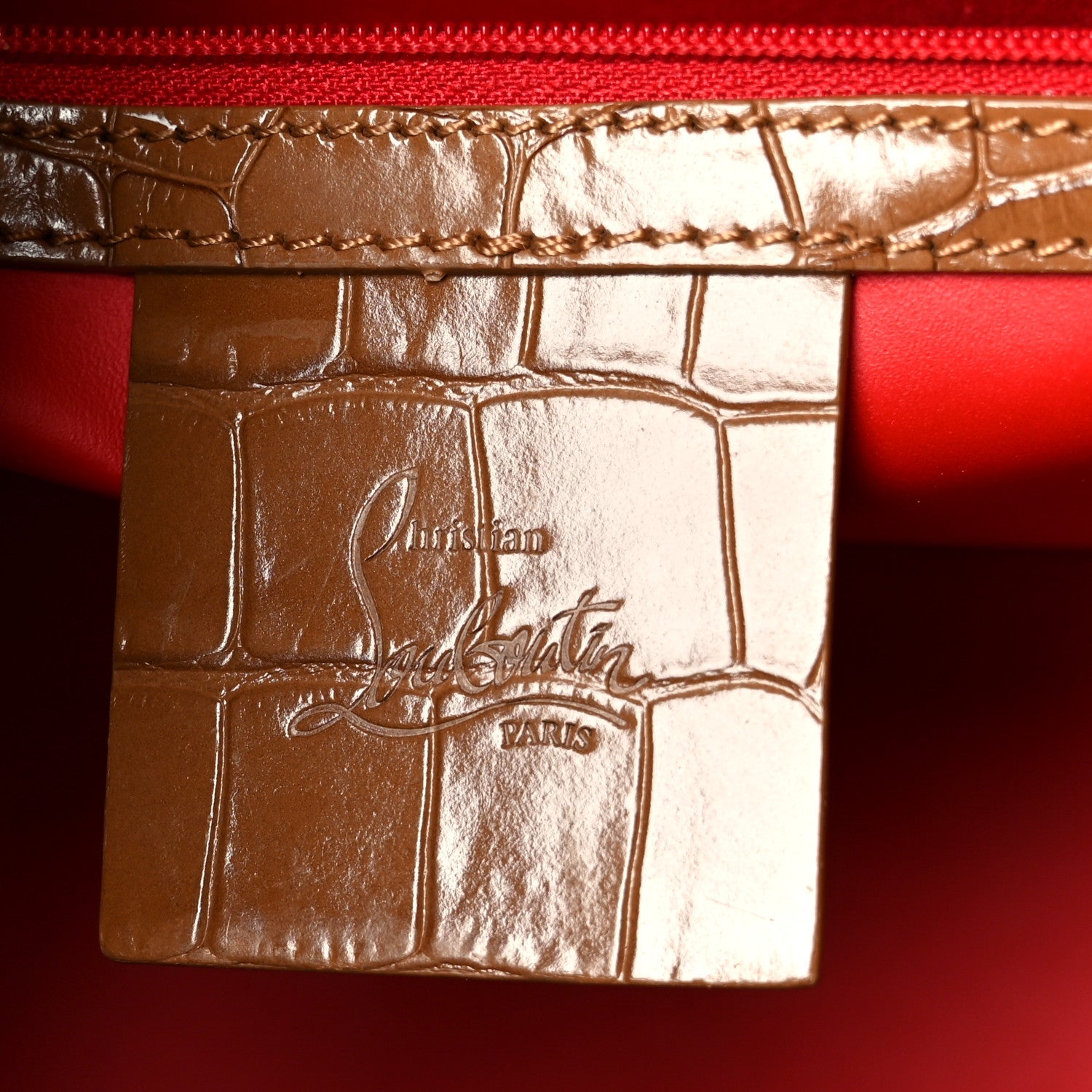 Calfskin Crocodile Embossed Studded Medium Paloma Brown