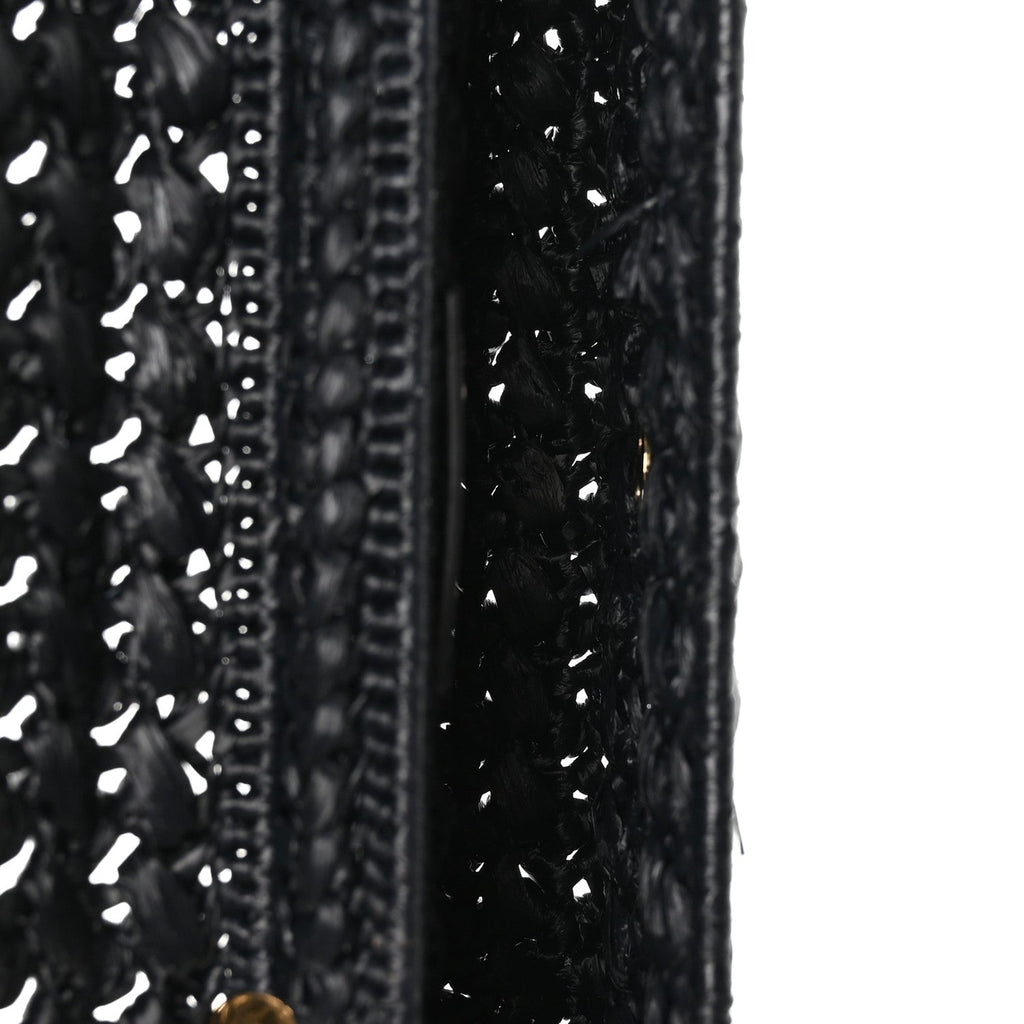 Raffia Effect Claude Chain Shoulder Bag Black