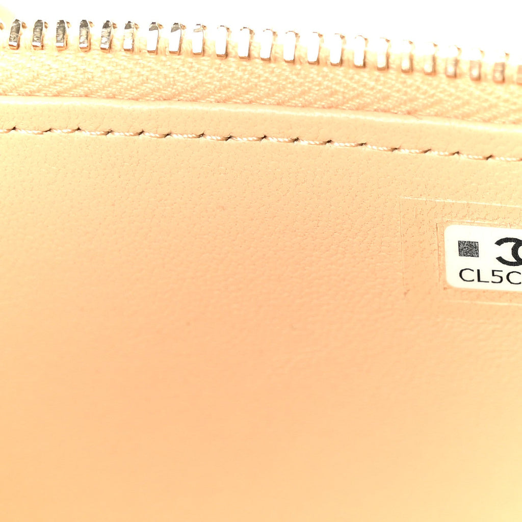 Braided Raffia Quilted Top Handle Slim Vanity Case With Chain Beige