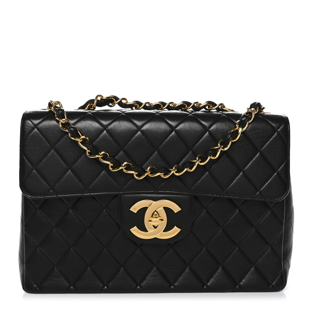 Lambskin Quilted Jumbo Single Flap Black