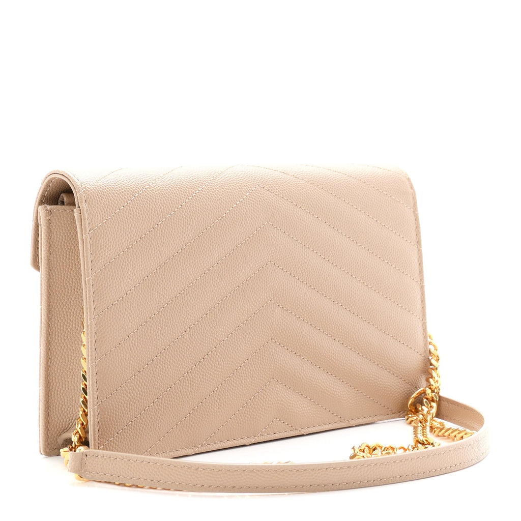 Grain De Poudre Matelasse Chevron Monogram Envelope Chain Wallet Dark Beige