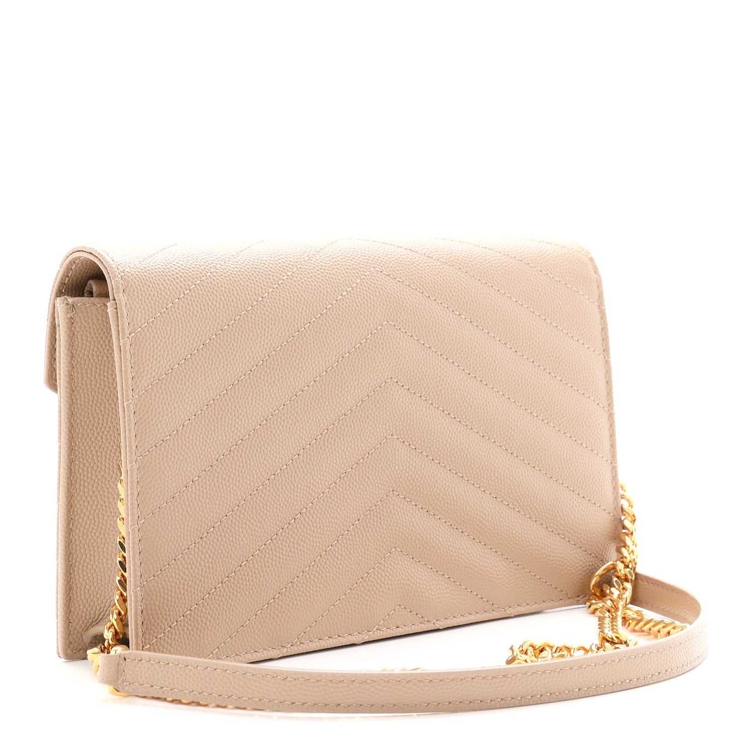 Grain De Poudre Matelasse Chevron Monogram Envelope Chain Wallet Dark Beige