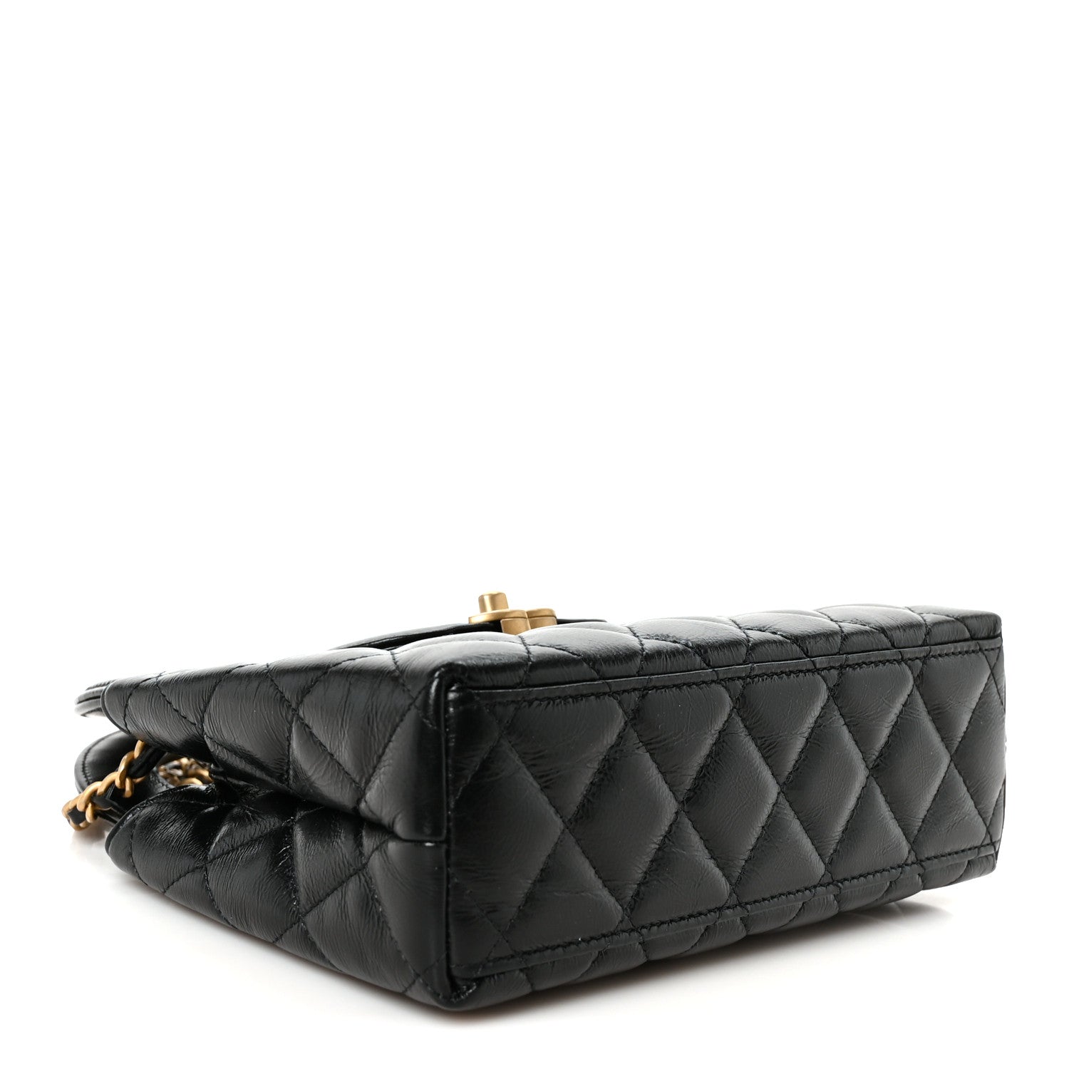 Shiny Aged Calfskin Quilted Nano Kelly Shopper Black