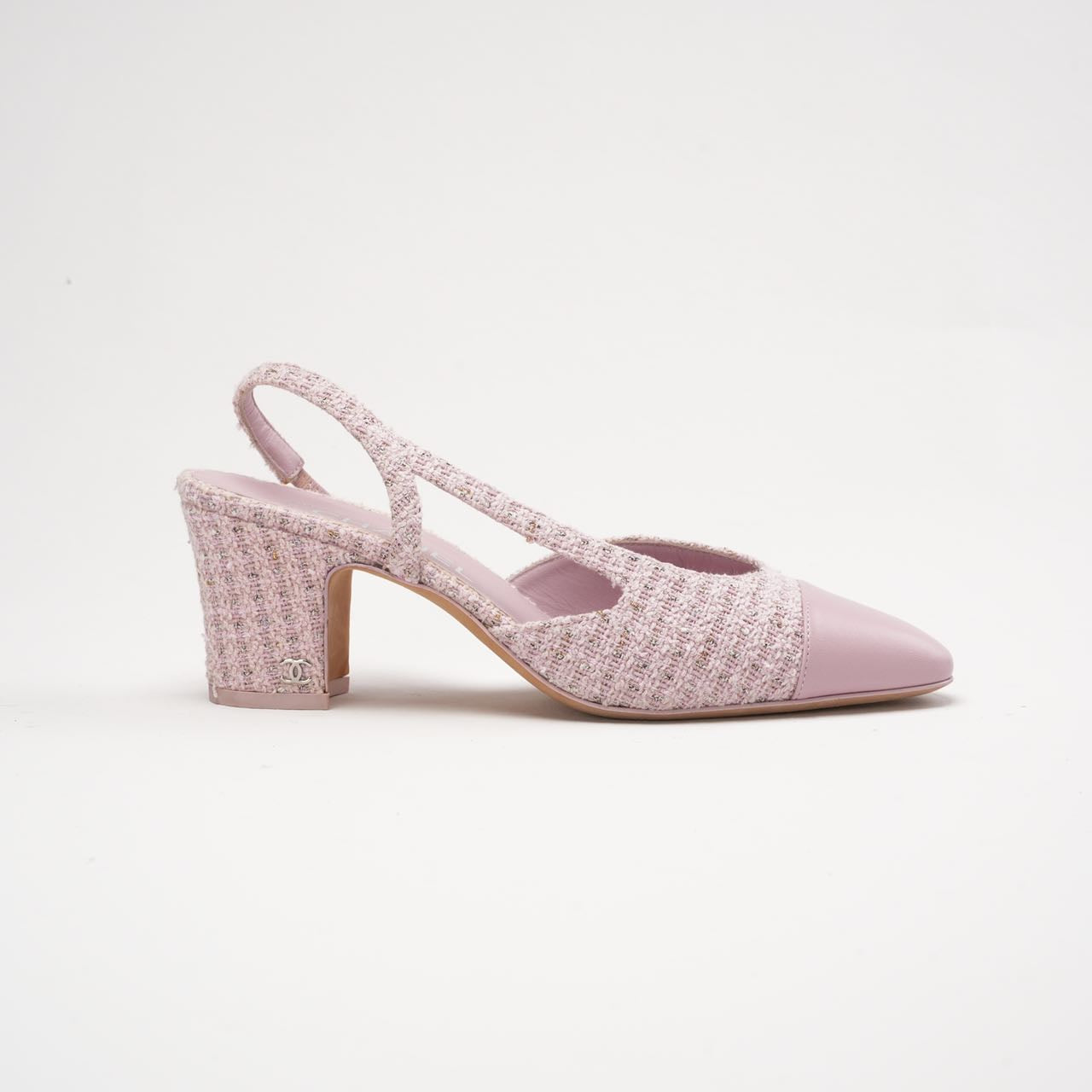 Chanel Tweed/Leather Slingback Pumps Pink 38
