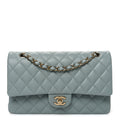 Caviar Quilted Medium Double Flap Light Green