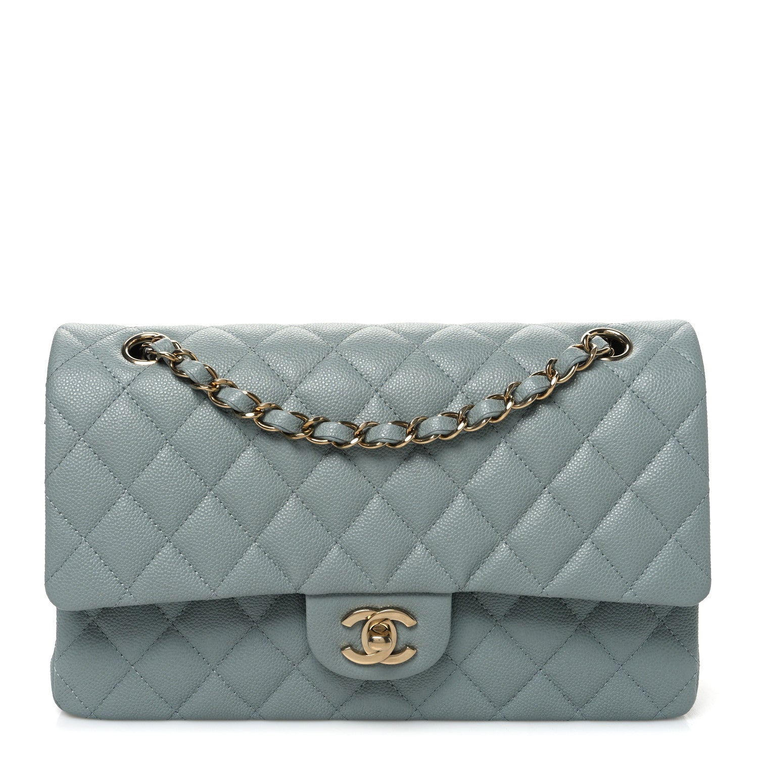 Caviar Quilted Medium Double Flap Light Green