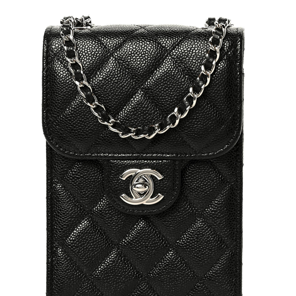 Caviar Quilted Classic Phone Holder Black