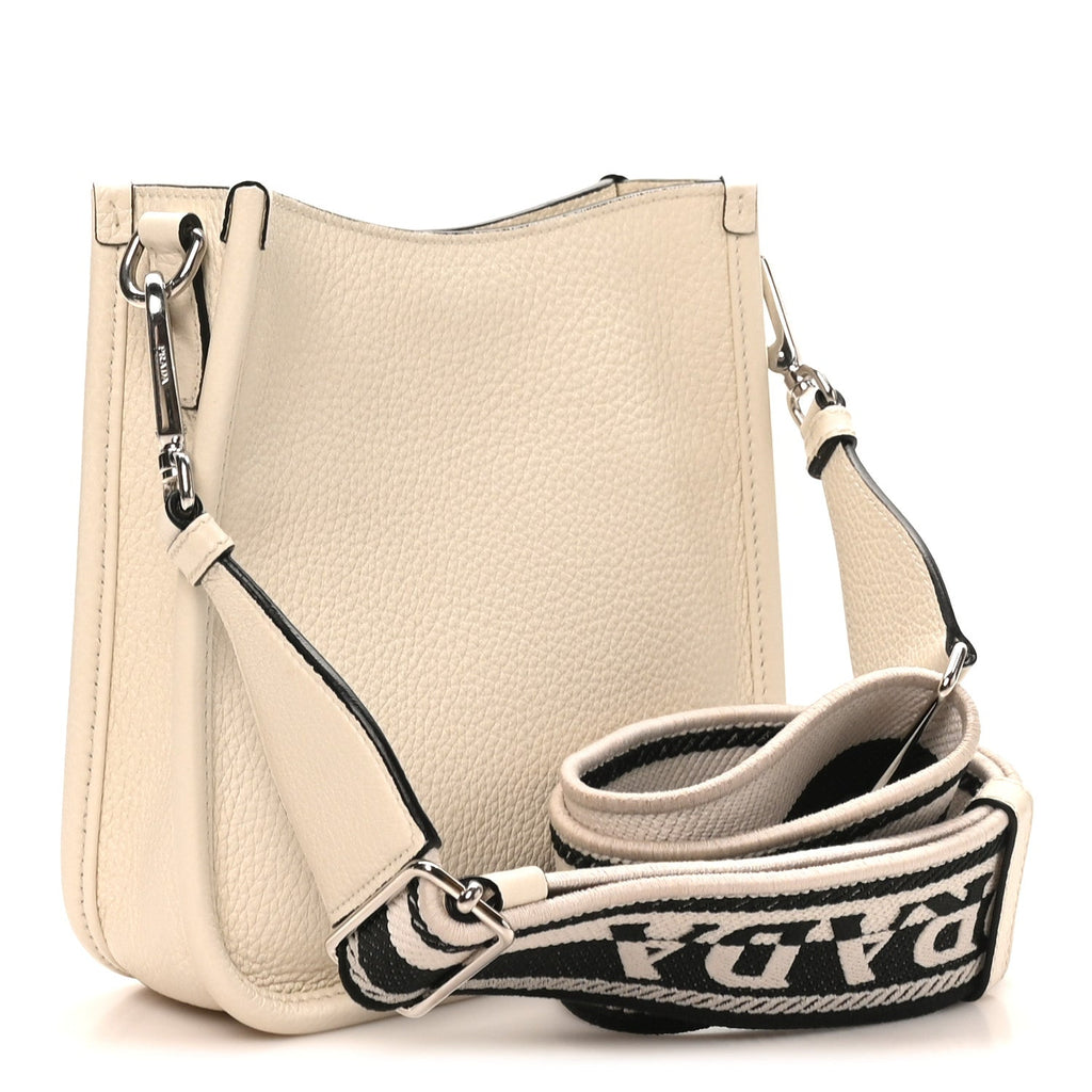 Vitello Daino Soft Mini Hobo Messenger Bag White