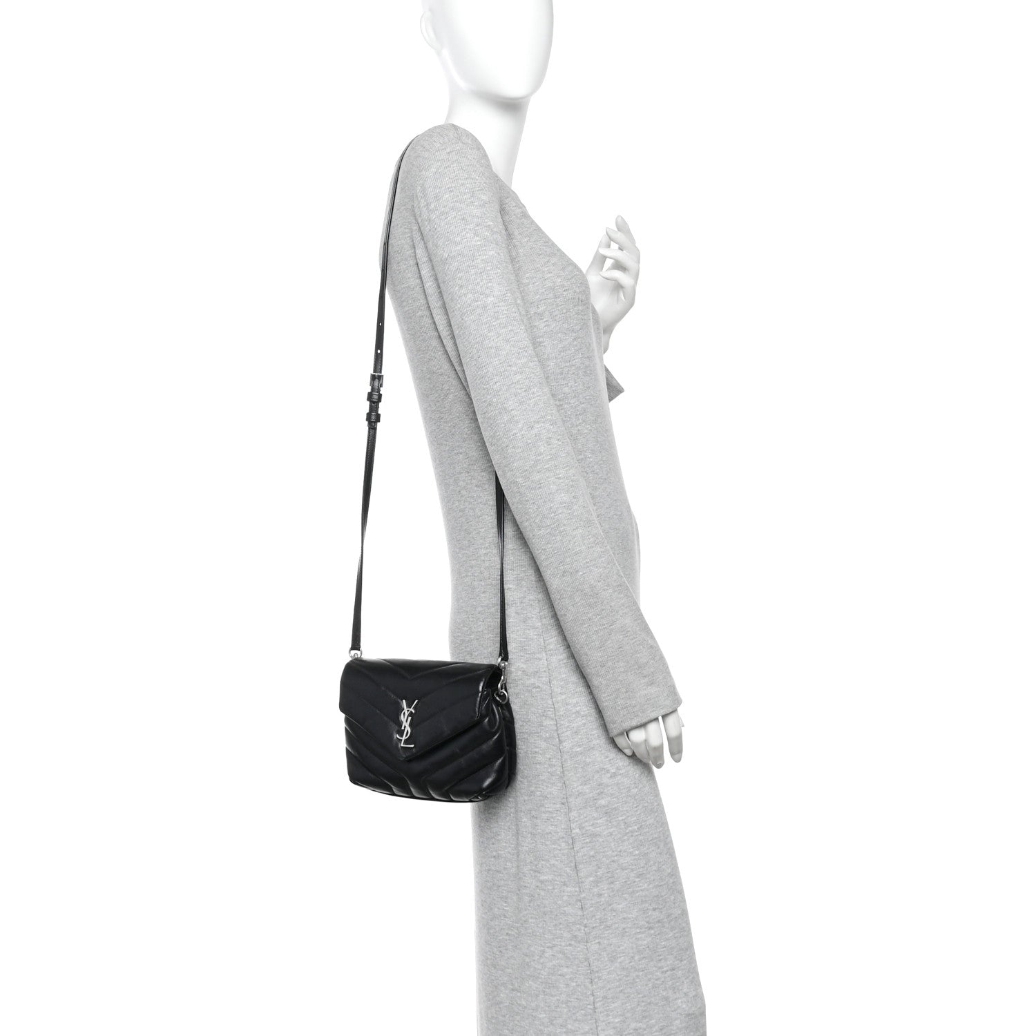 Calfskin Y Quilted Monogram Toy Loulou Crossbody Bag Black