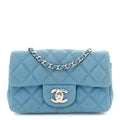 Iridescent Caviar Quilted Extra Mini Flap Light Blue