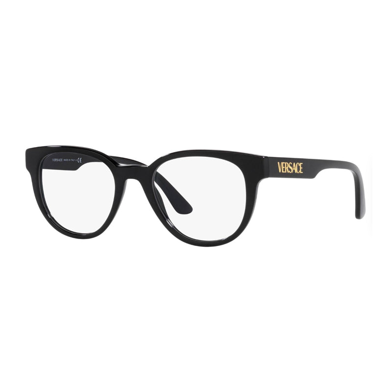 Versace Eyeglasses Round Full Rim, Black Frame and Clear Demo Lenses Lens VE3317GB1