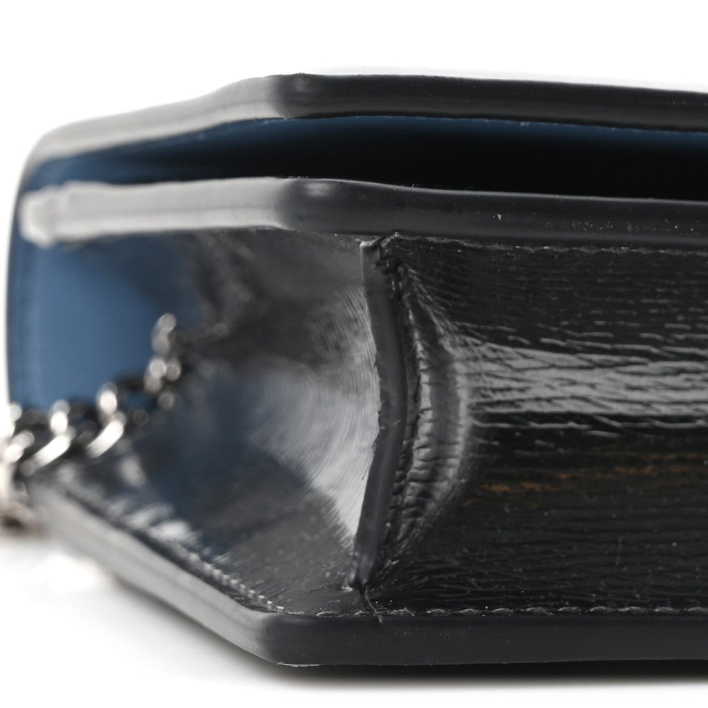 Textured Patent Bi-color GG Marmont Wallet on Chain  Silver Blue