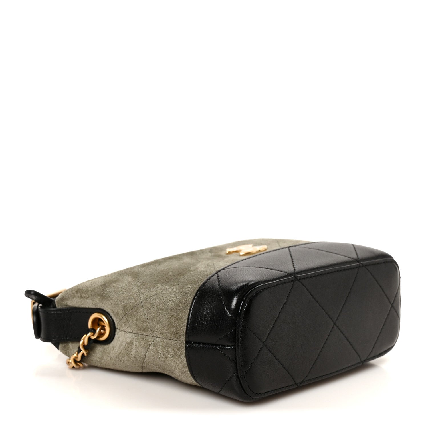 Suede Calfskin Shiny Lambskin Quilted Coco Base Hobo Clutch With Chain Khaki Black