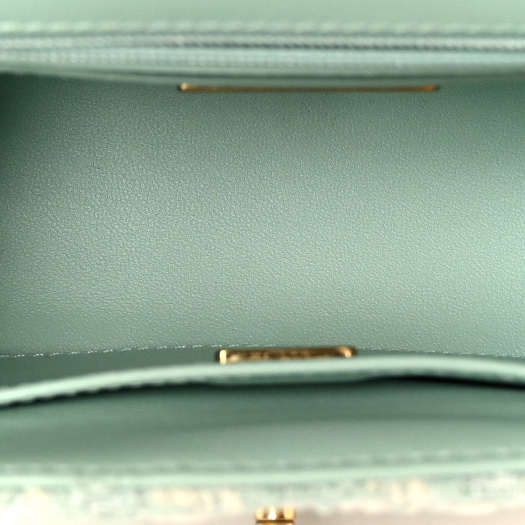 Tweed Handle Crush Top Handle Flap Bag Light Blue Ecru
