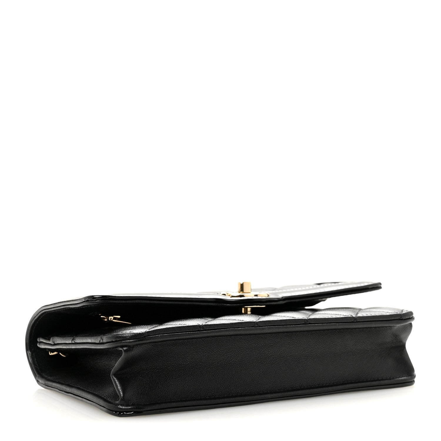 Lambskin Patent Calfskin Quilted Hold The Line CC Wallet On Chain WOC Black