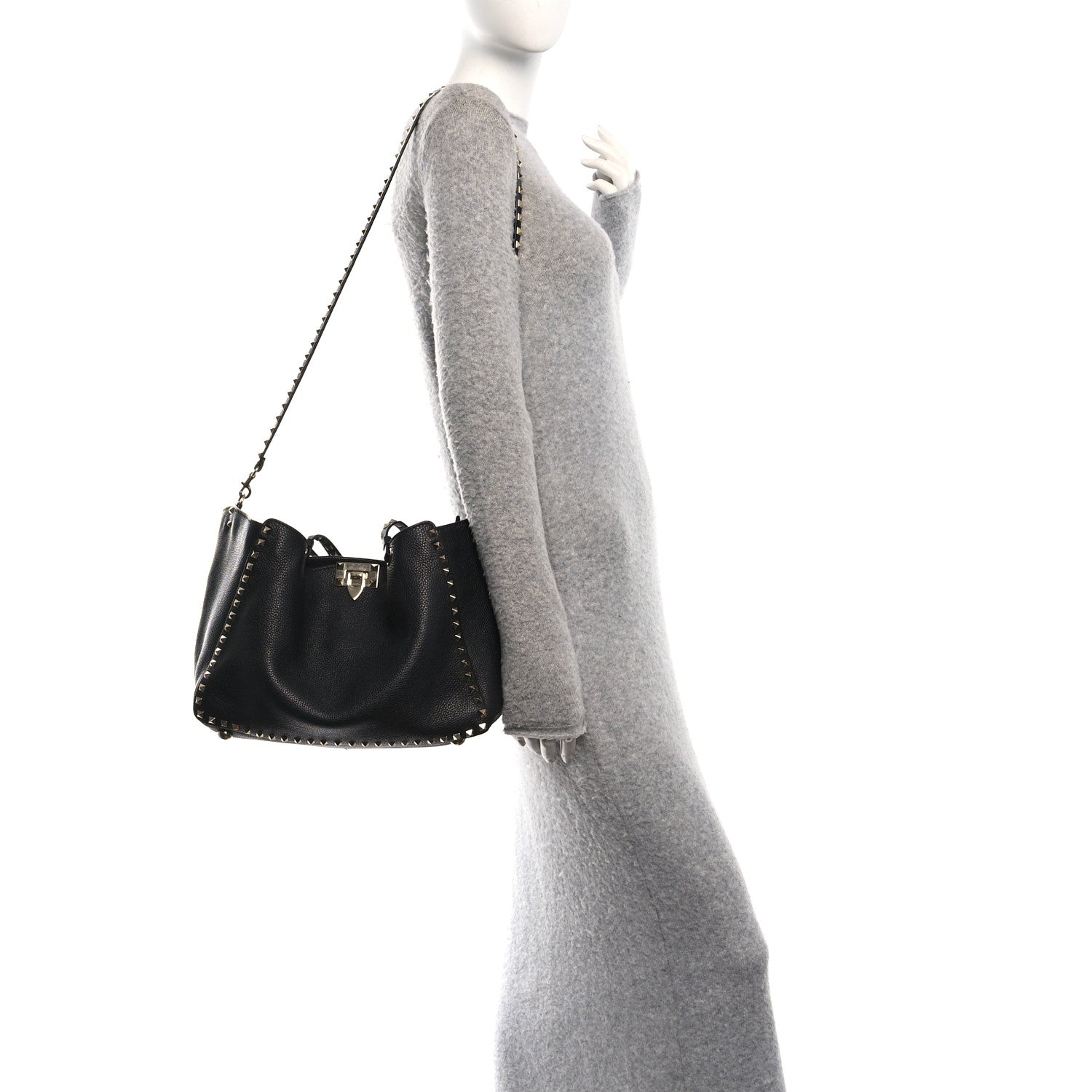 Vitello Medium Rockstud Tote Black