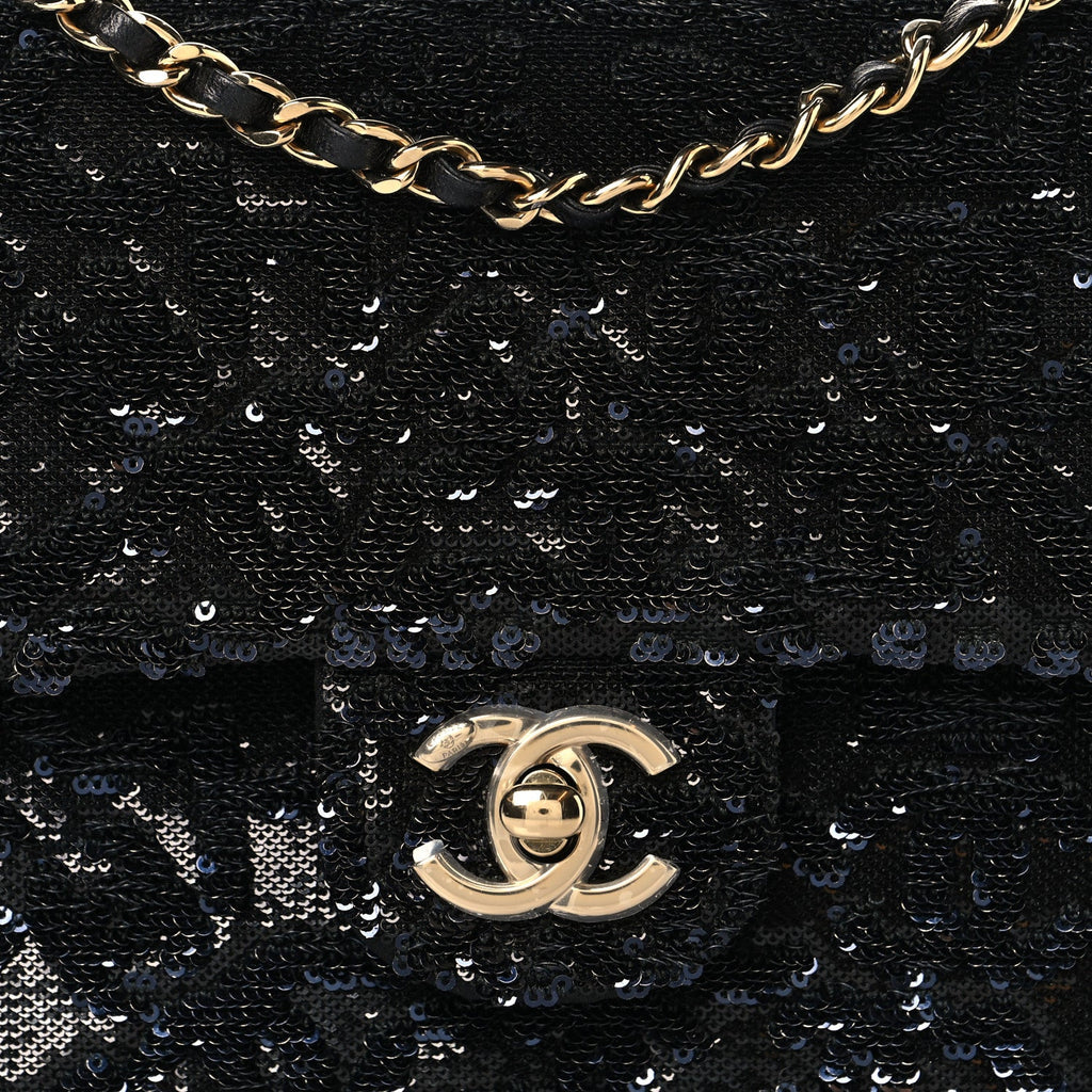 Sequin Quilted Small Single Flap Black