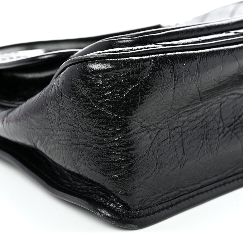 Crinkled Calfskin Matelasse Monogram Medium Niki Chain Satchel Black