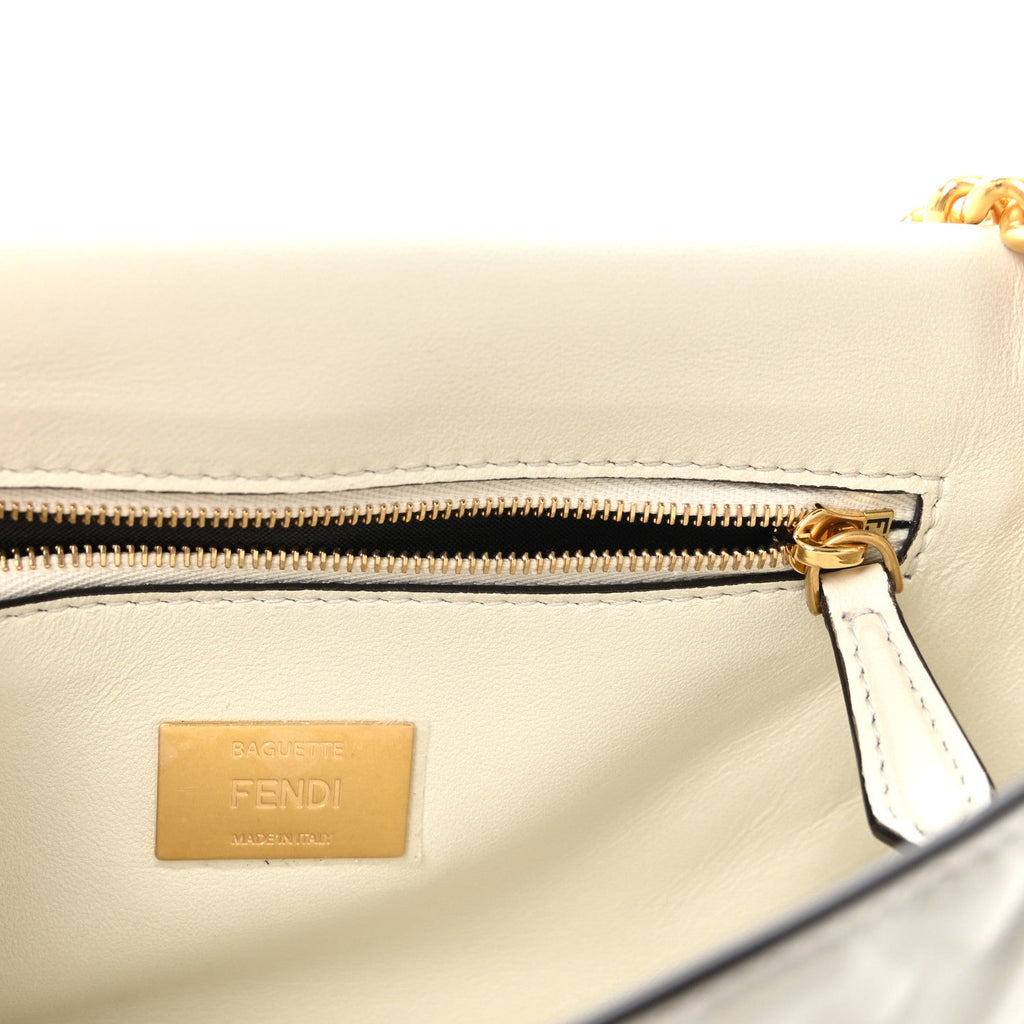 Nappa Small FF Embossed Midi Chain Baguette White