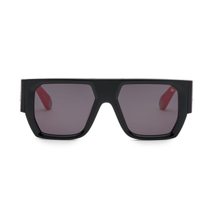 Philipp Plein Sunglasses Square Full Rim, Shiny Black/Pink Frame and Grey Lens SPP094M700F