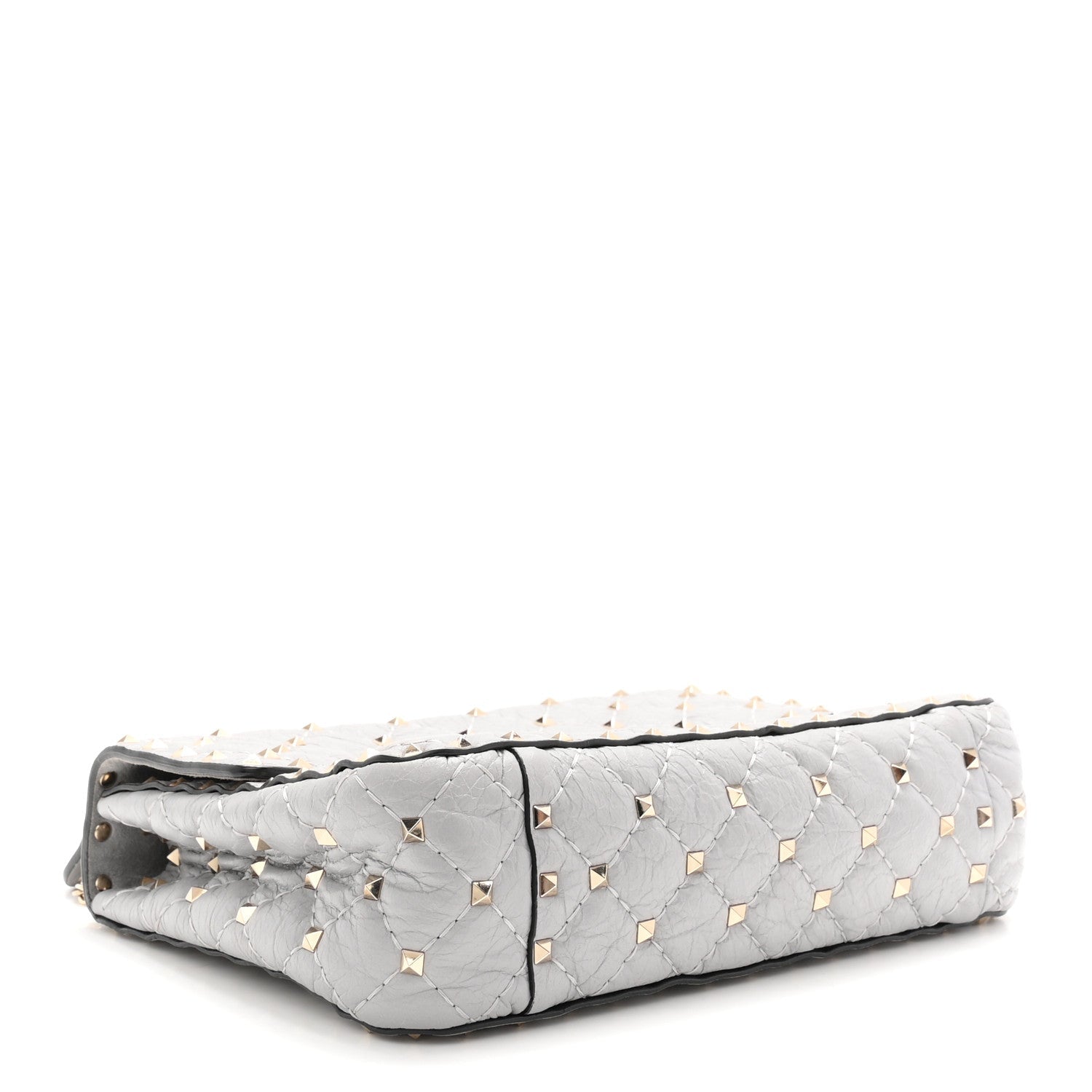 Craquele Nappa Medium Rockstud Spike Shoulder Bag Pastel Grey