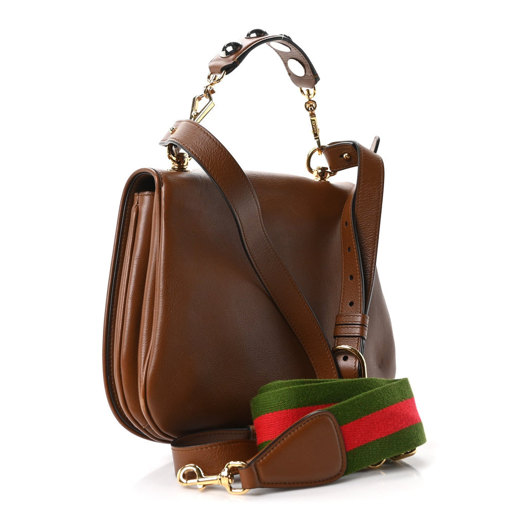 Roxy Calfskin Web Medium Blondie Shoulder Flap Bag Cuir