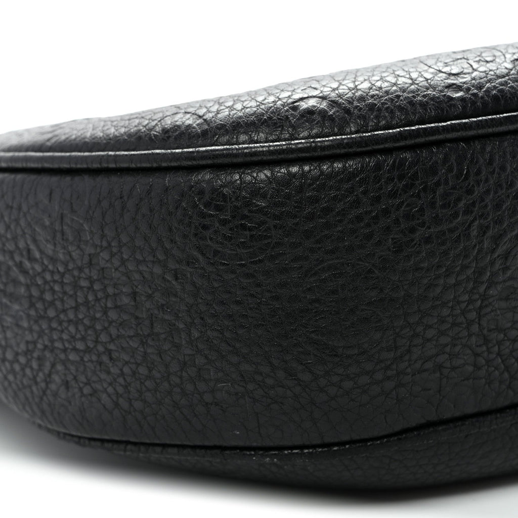 GG Grainy Calfskin Emblem Large Half Moon Shoulder Bag Black