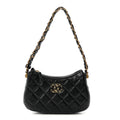 Crumpled Calfskin Quilted Braided CC Small Hobo Black