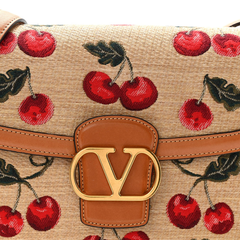 Jacquard Raffia Cherryfic 9to5 Shoulder Bag Natural Red