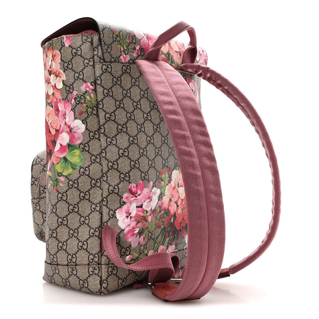 GG Supreme Monogram Blooms Medium Single Buckle Backpack Beige Multicolor Dry Rose