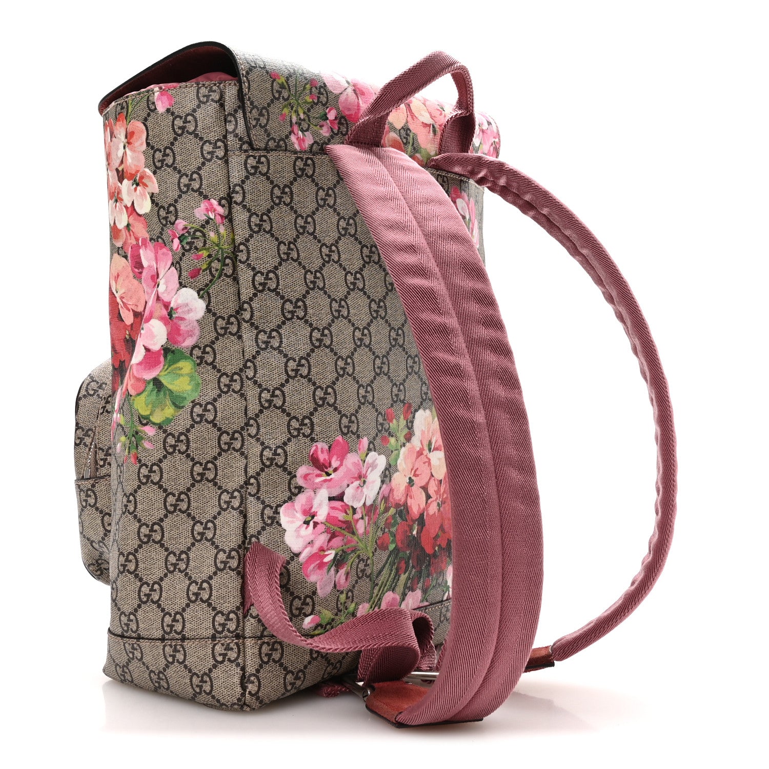 GG Supreme Monogram Blooms Medium Single Buckle Backpack Beige Multicolor Dry Rose