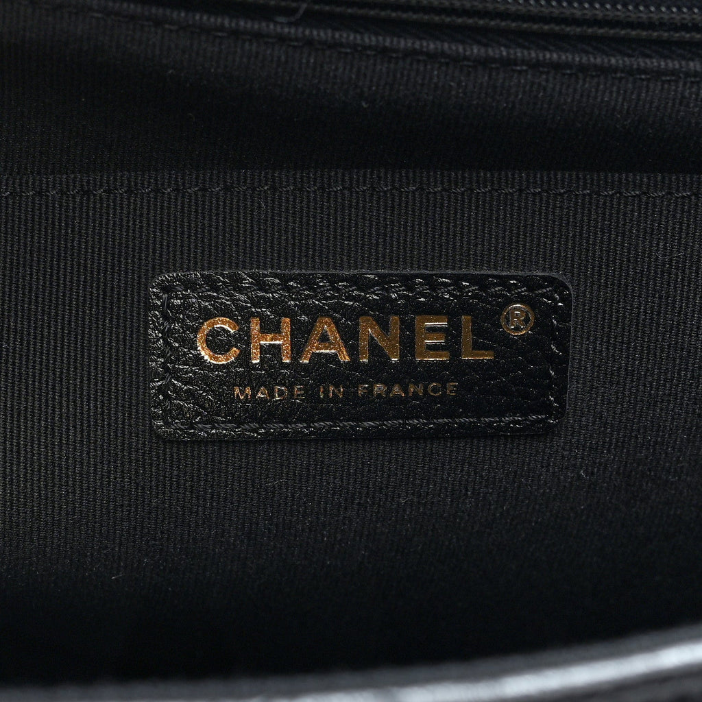 Grained Calfskin Quilted XXL Travel Flap Bag Black