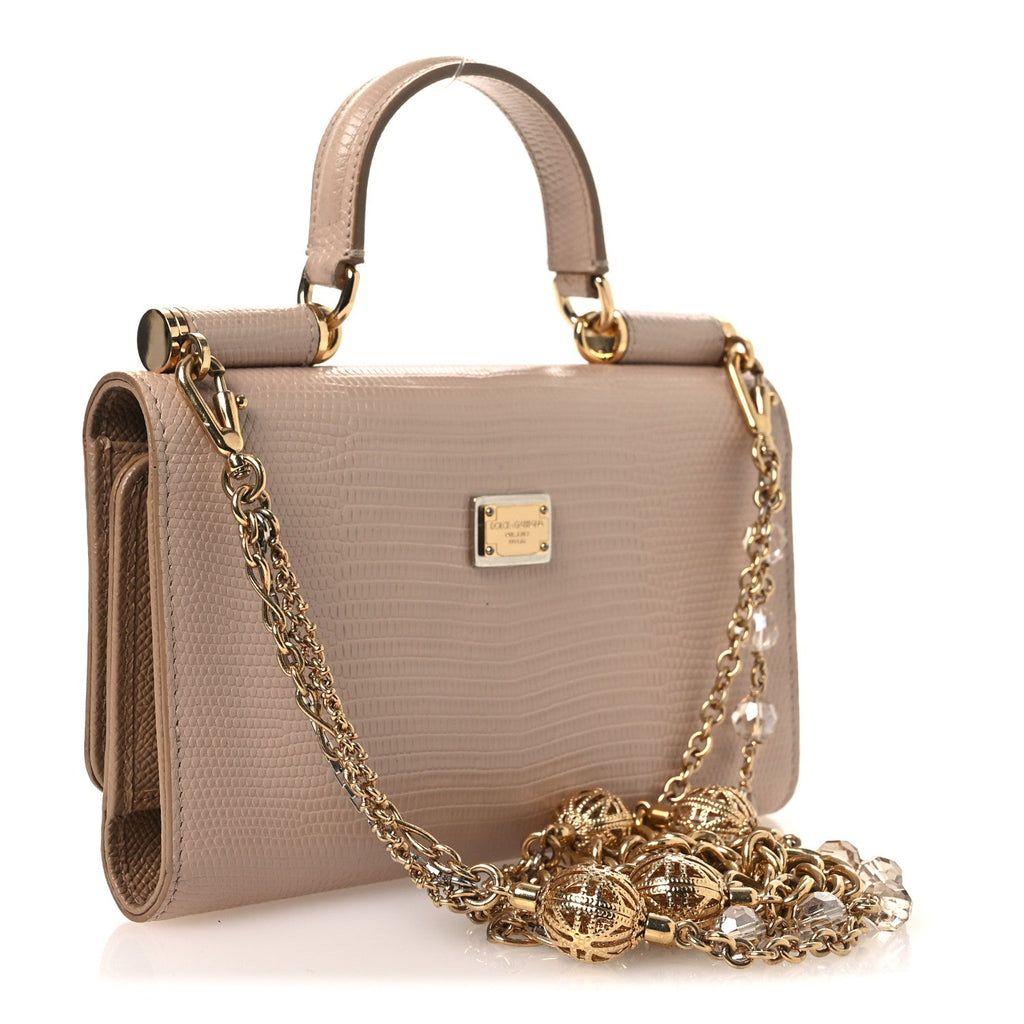 Stampa Iguana Mini Miss Sicily Chain Phone Case Wallet Beige