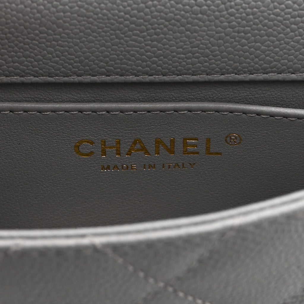 Caviar Quilted Mini Sweetheart Rectangular Flap Light Grey