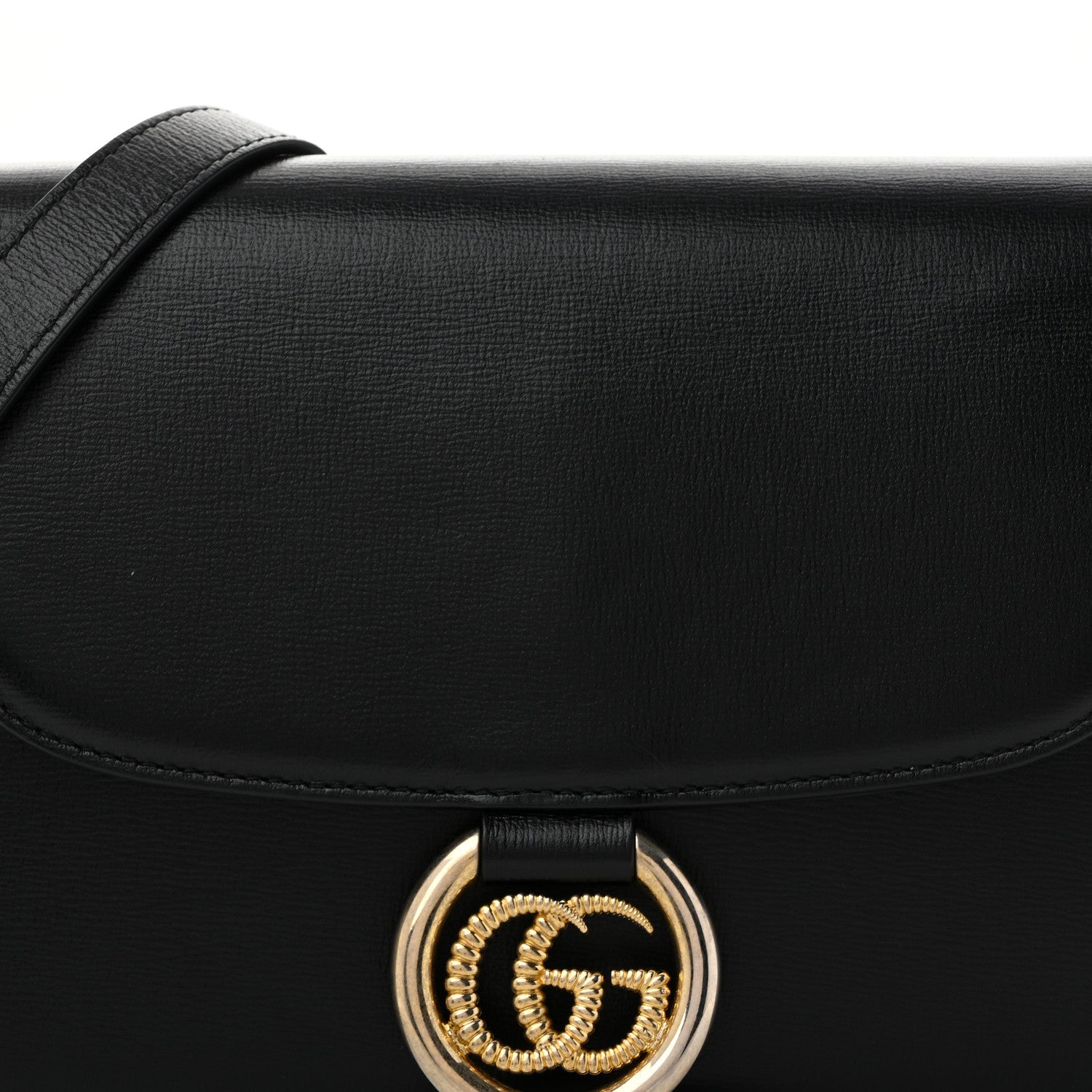 Textured Calfskin Small Torchon GG Ring Shoulder Bag Black