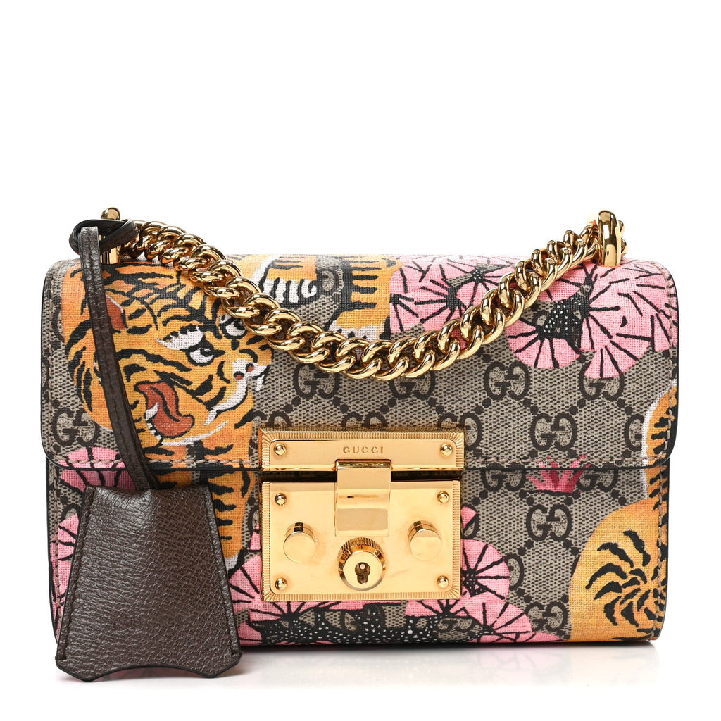 GG Supreme Monogram Bengal Small Padlock Shoulder Bag Beige Pink
