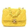 Lambskin Quilted Mini Lacquered Chain Flap Yellow