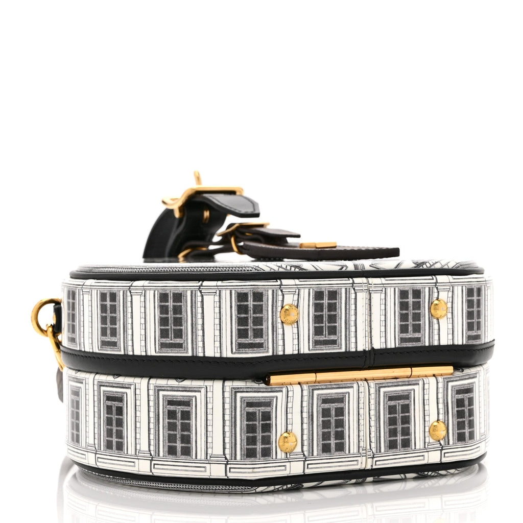 X FORNASETTI Calfskin Architettura Petite Boite Chapeau White Black