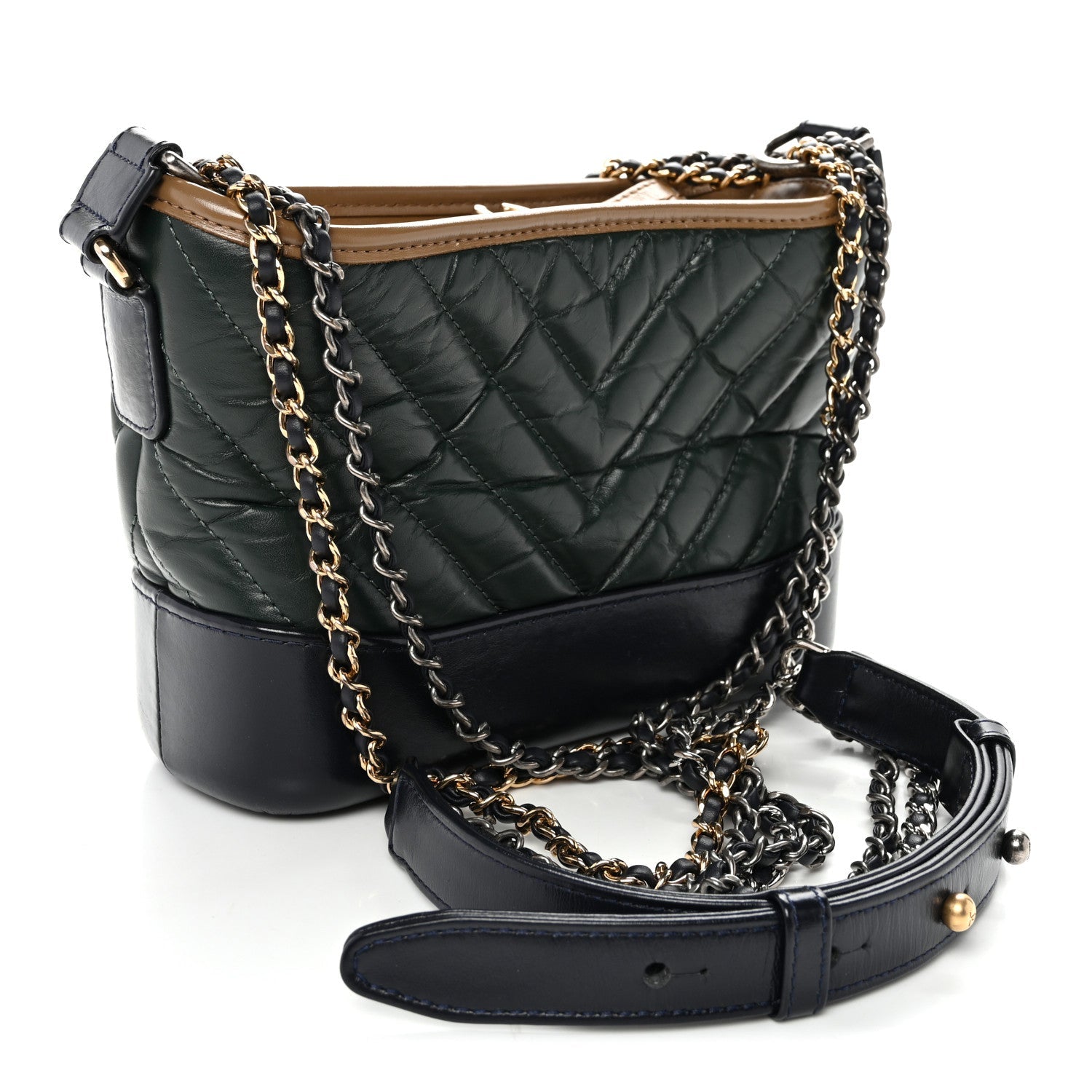 Aged Calfskin Chevron Quilted Small Gabrielle Hobo Green Black