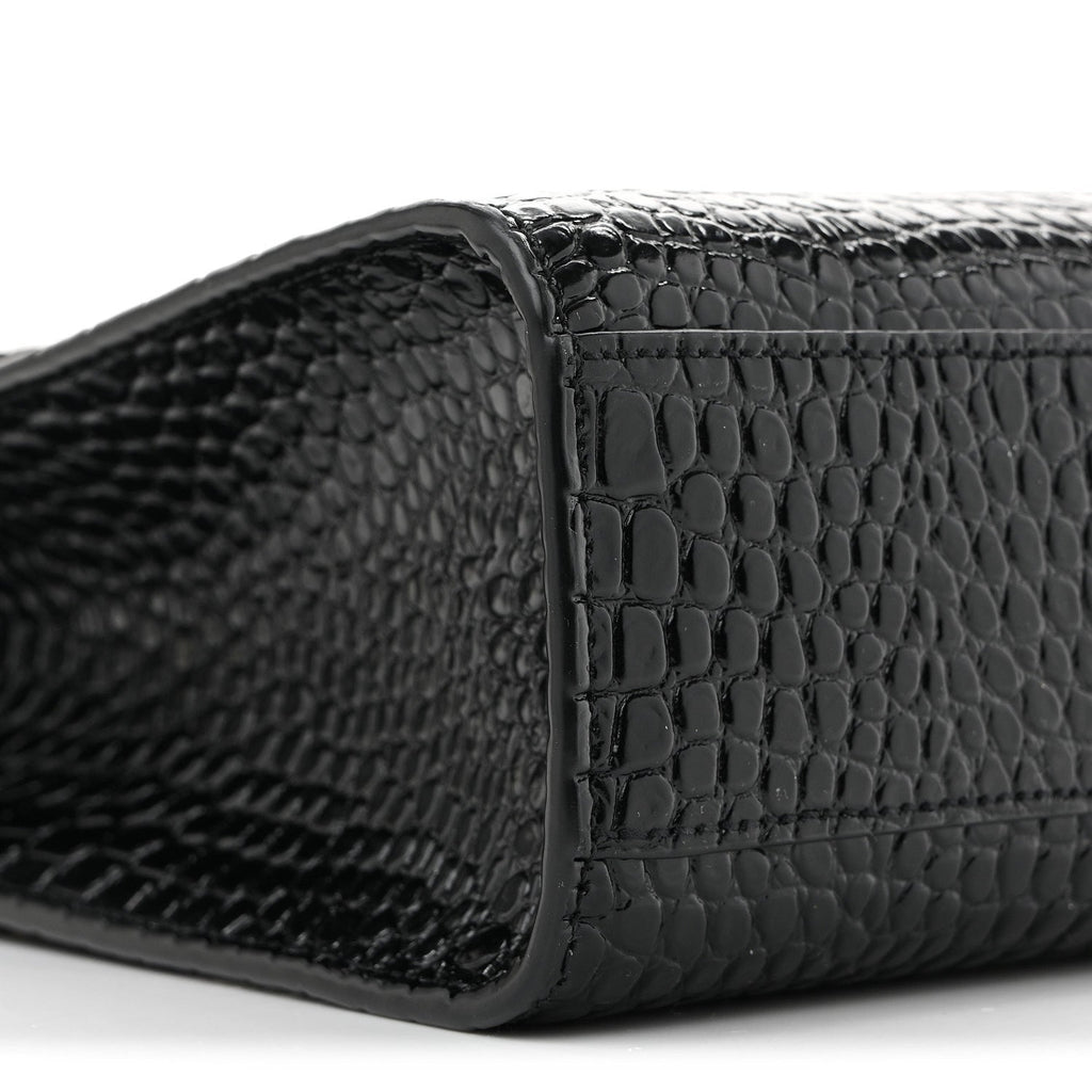 Shiny Calfskin Crocodile Embossed Manhattan Baguette Black